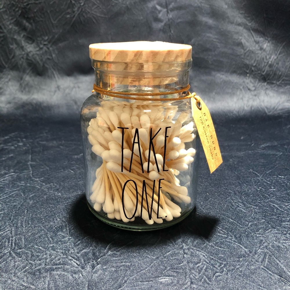 Rae Dunn TAKE ONE cotton swabs small jar.